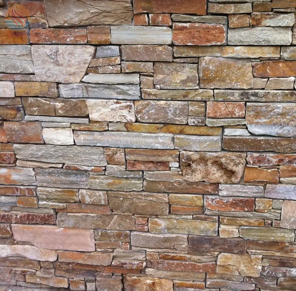 Cement Exterior Wall Stone Panel Golden Honey Slate Ledge Stone