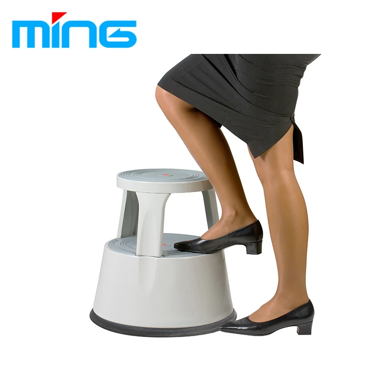 Cheap Rolling Round Plastic Library 2-step Stool with Wheels