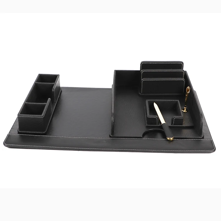 Custom Multifunctional Leather Desk Organizer Desktop stationery set office