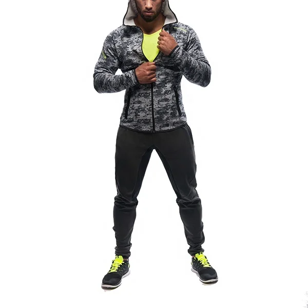 Streetwear 2020 muscle slim fit camo printed plain gym jacket hoodies