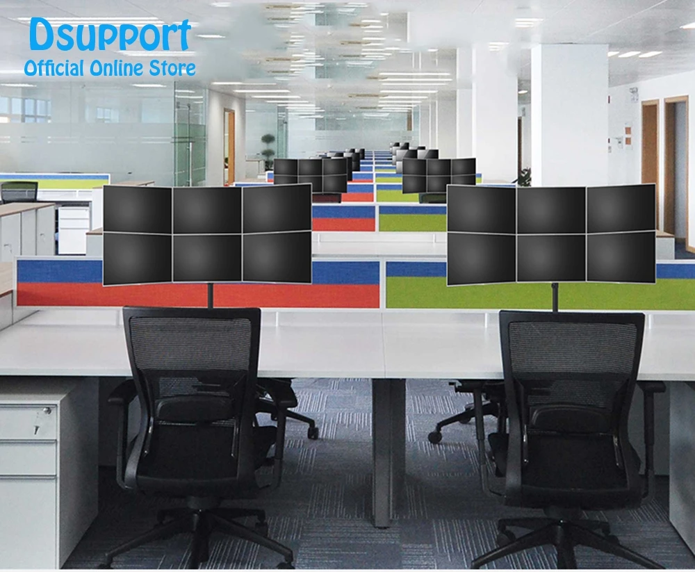 Six Arm LCD LED Monitor Stand Desk Mount Bracket Heavy Duty & Fully Adjustable 6 Screens 180 degree Pull Out Swivel Arm