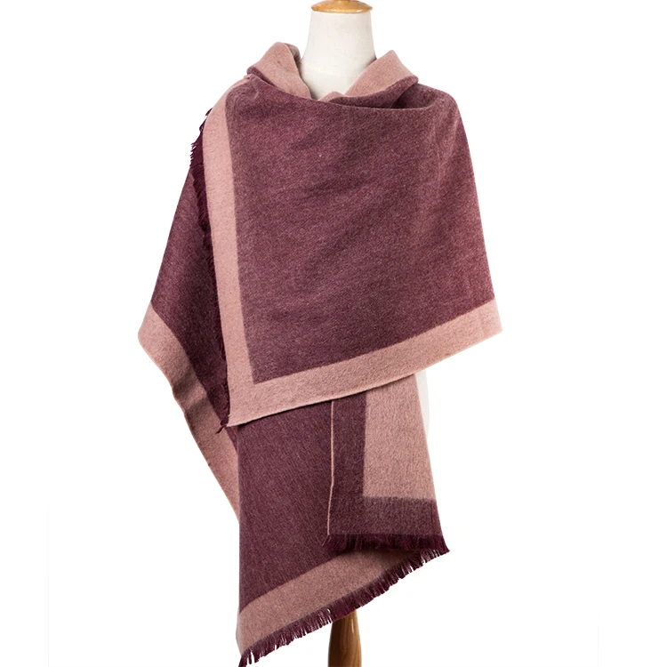 New Fashion Winter Wear Wool Shawl  Women Oversize Checked Solid Scarf Two Color Jacquard Wool Shawl for Women