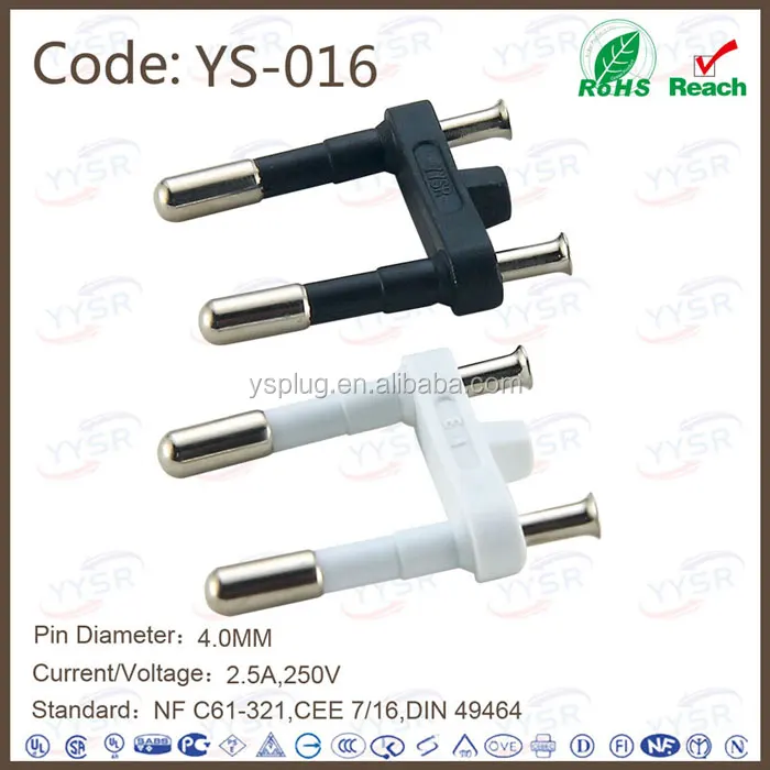 
Европейская вилка питания с двумя контактами 4,8 мм 16 А 250 В 