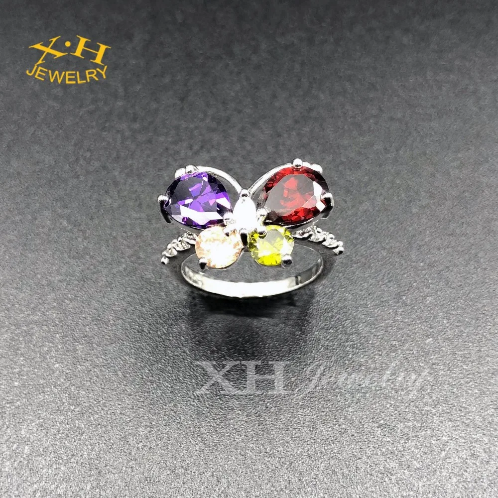 Fashion Jewelry Brass Ring Butterfly Shape CZ Diamond Wedding Ring for Bridal Engagement Ring for Women Girls Trendy Zircon