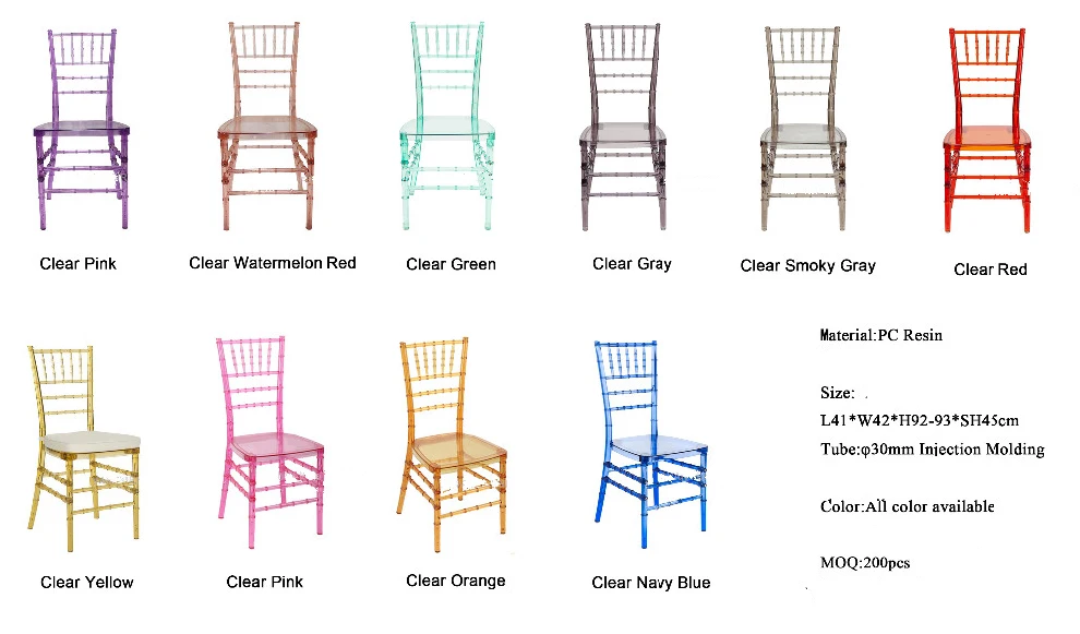 ZY23330 Wholesale wedding transparent plastic acrylic chiavari chairs