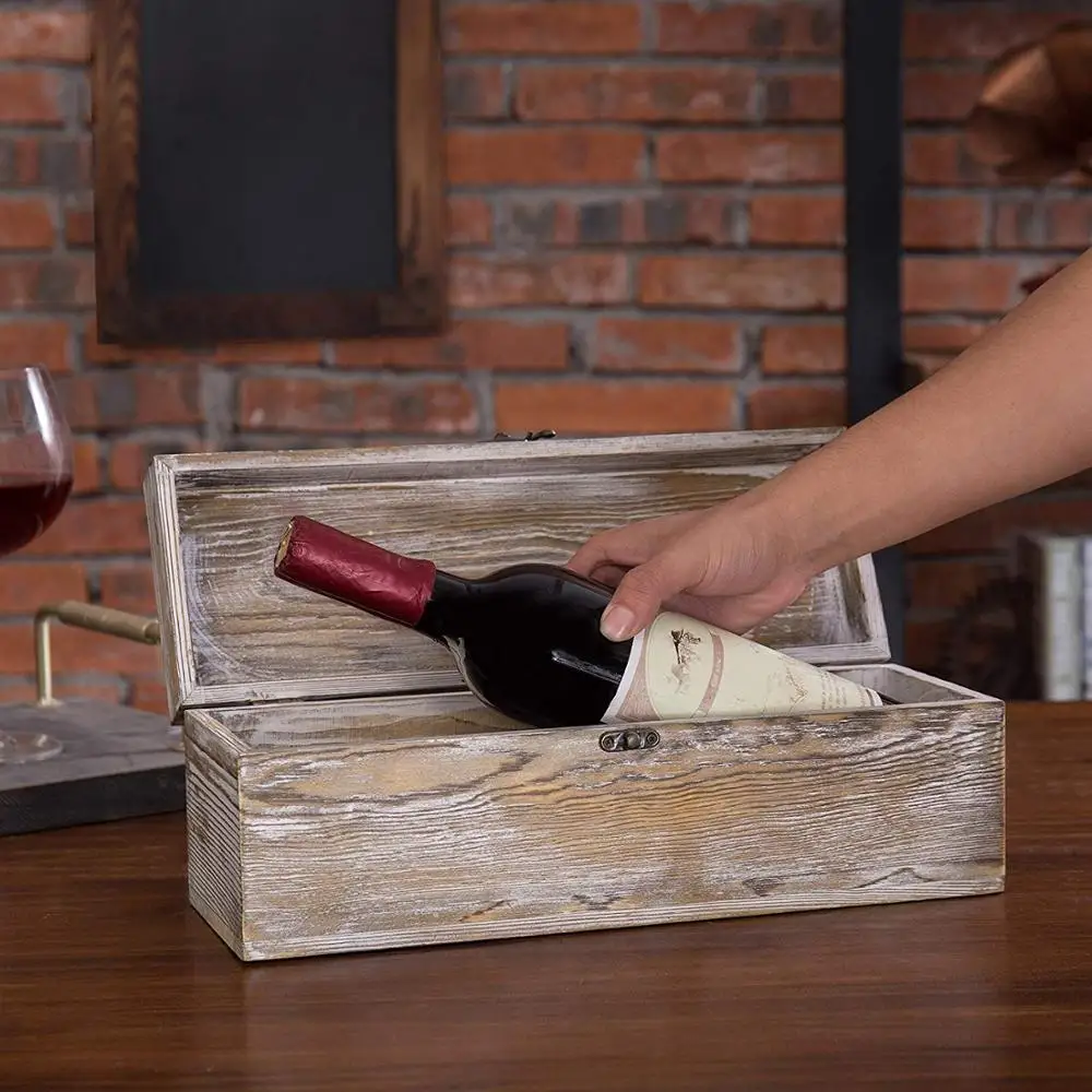 Rustic Whitewashed Wood Wine Gift Box & Carrying Case with Chalkboard Label