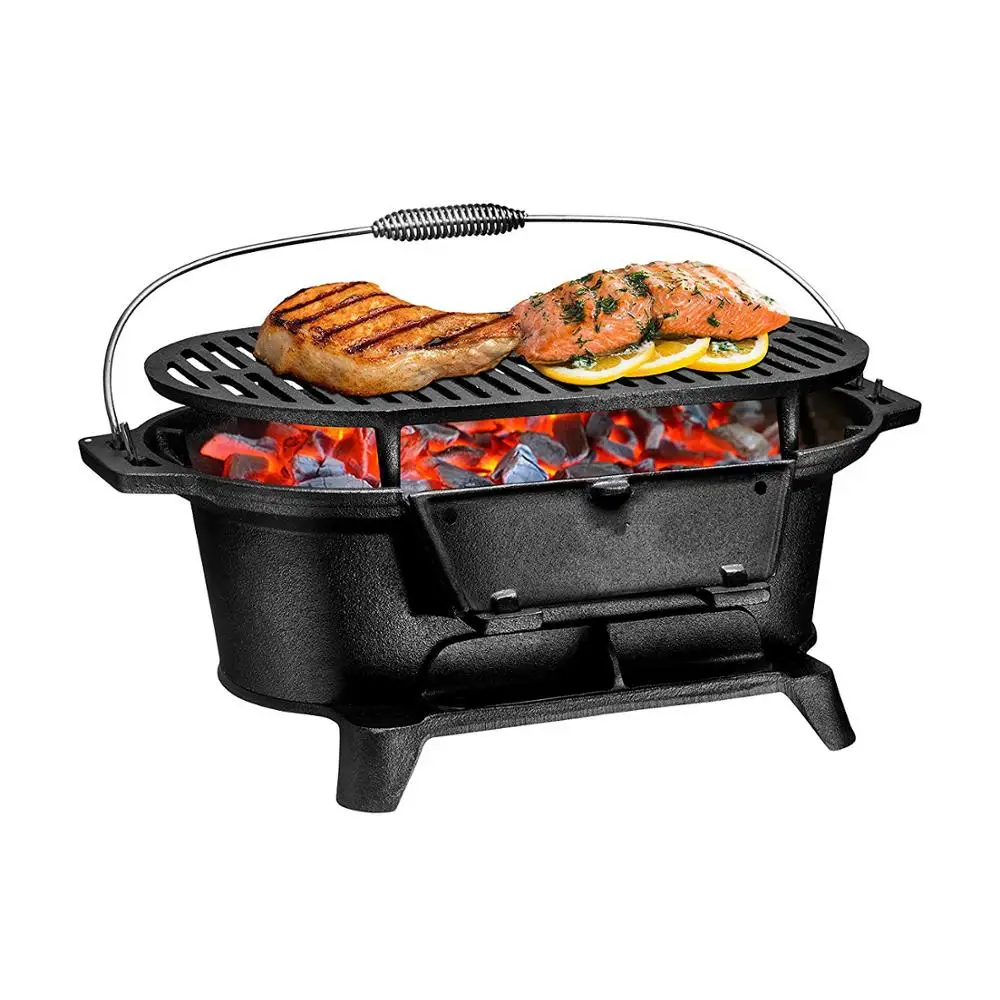Cast Iron Portable Outdoor BBQ Grill Small Camping Charcoal Barbecue Grill