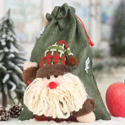 Christmas Decorations Christmas Linen Drawstring Gift Bag Christmas Candy Bag