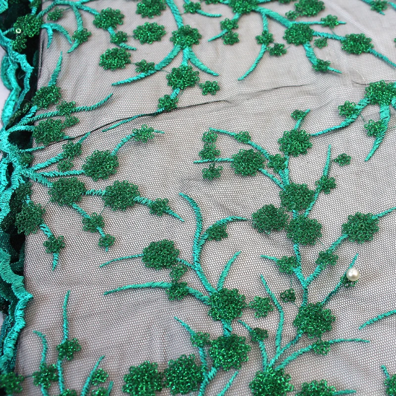 Handmade unique african sequin flower embroidery french beaded nigerian tulle lace fabric