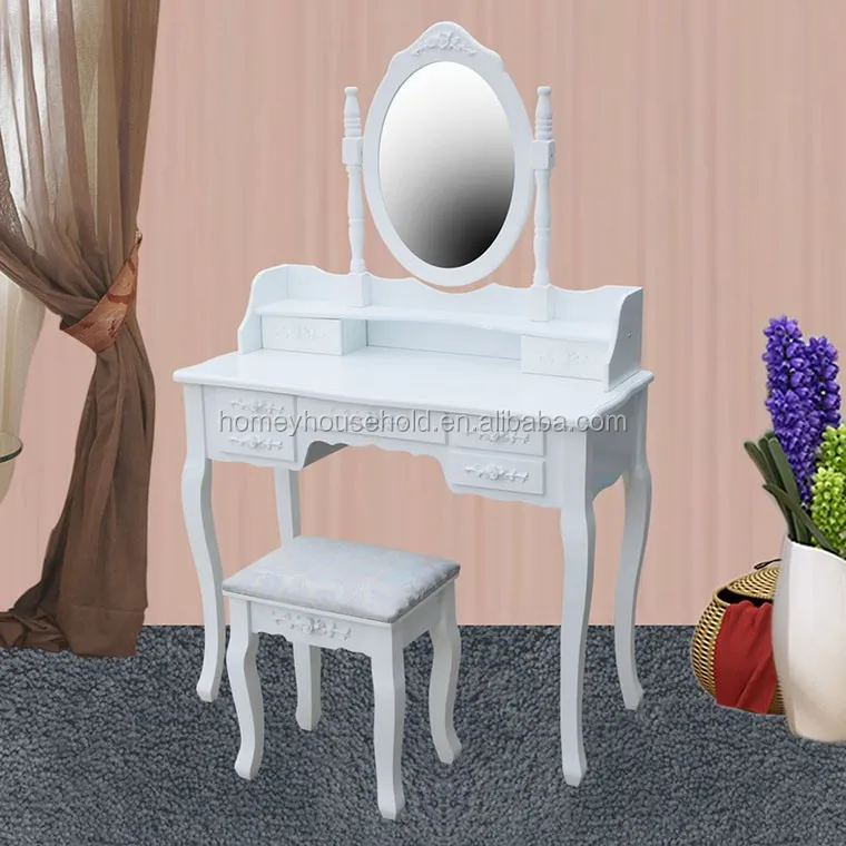 
French Country Chic Style Washed White Swivel Vanity Dresser Table Mirror 