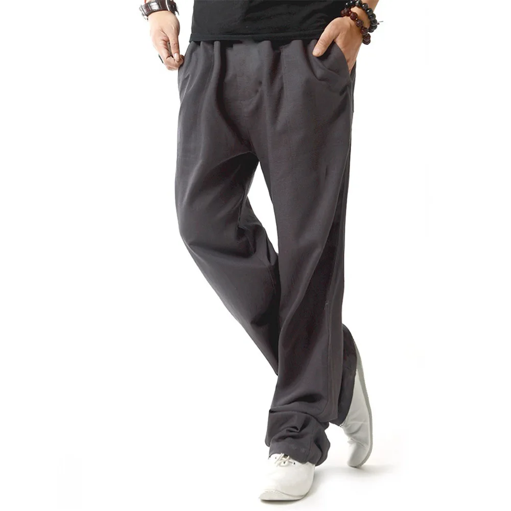 Classic Mens Casual Pants Lightweight Elasticated Waist Linen Trousers