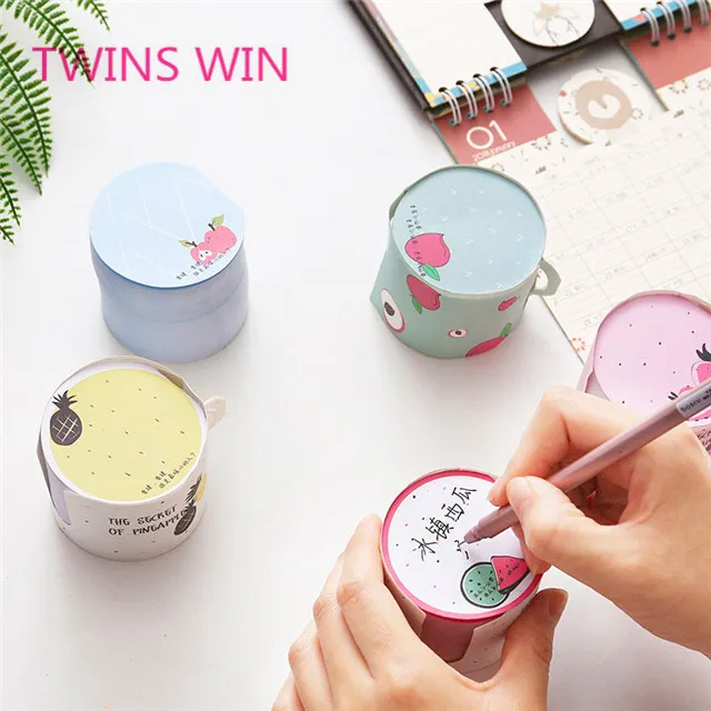 Factory Wholesale fancy stationery set promotion Logo Printing fruit style round shaped paper sticky memo pad custom 782