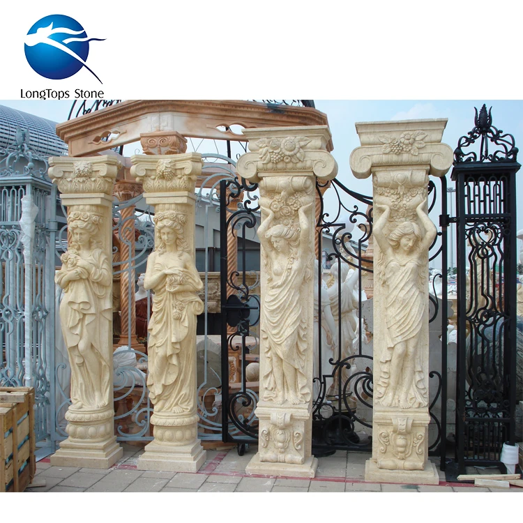 High quality marble column statue carved stone pillar stone carved square pillar designs