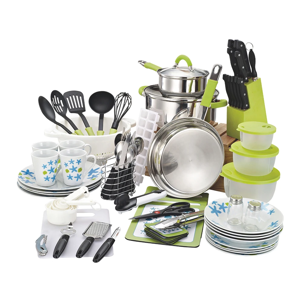 
90 Pieces home starter set kitchen supplies accessories kichen equipment tools cooking stainless steel cookware sets 