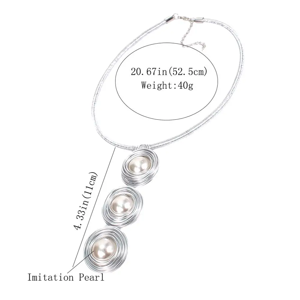 HANSIDON Fashion Pearl Chokers Necklaces For Women Statement Jewelry Handmade Wrap Wire Rope Chain Long Pendants Maxi Necklace