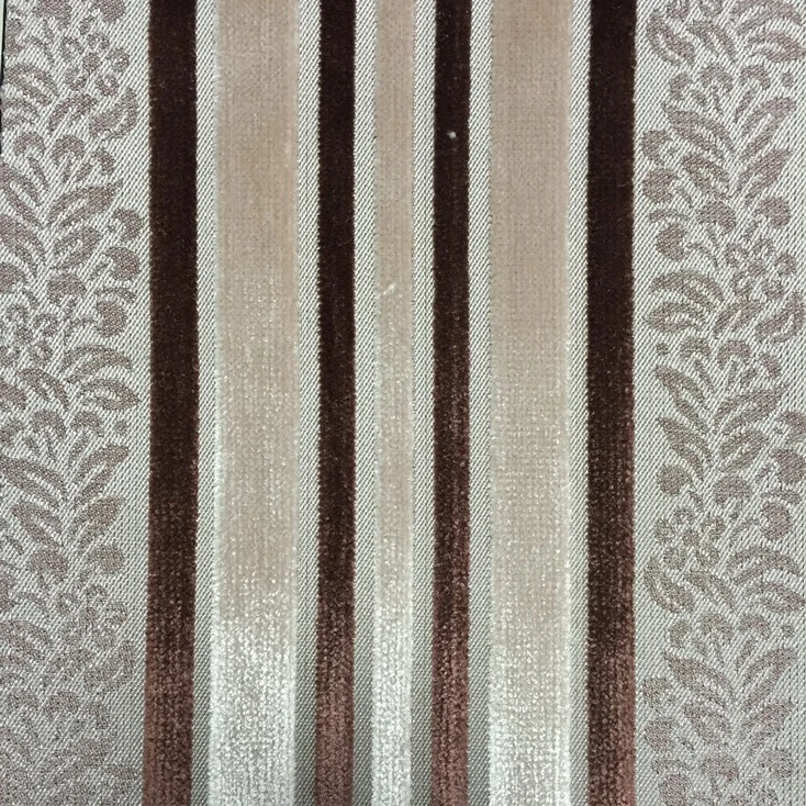 Dubai velvet jacquard wide stripe sofa fabric with flower leaf design