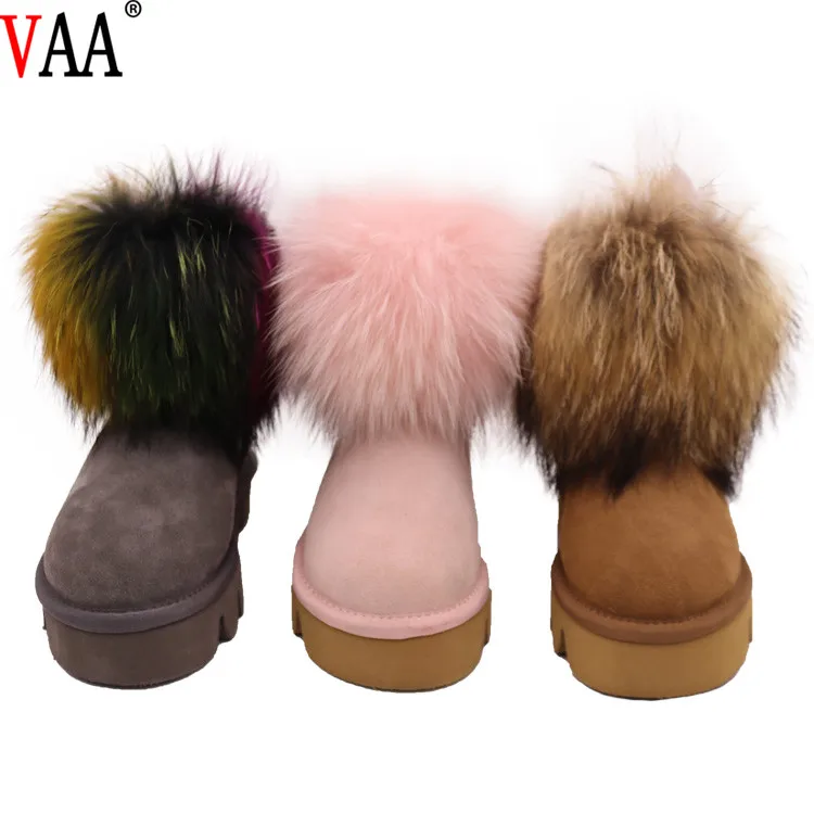
CF-271 Free Samples Colored Racoon Fur Genuine Leather And Fake Fur Women Winter Ladies Boots 