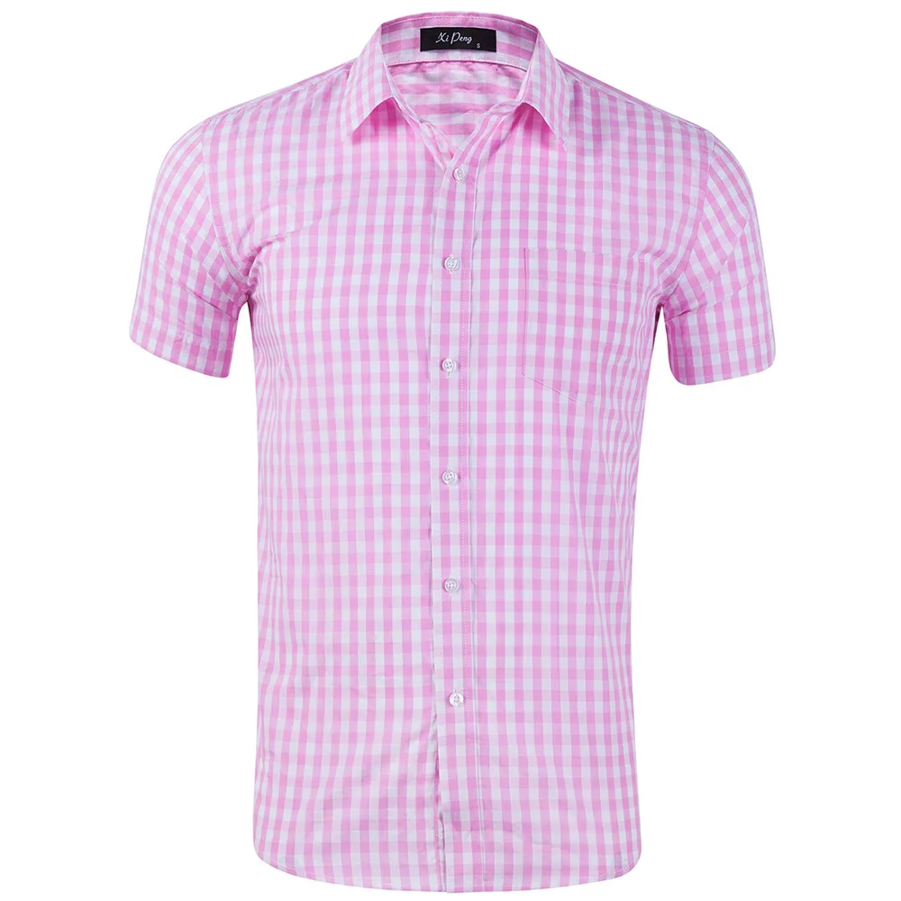 Wholesale boutique Mens clothing 8 color Short Sleeve plaid check mens casual dress Shirts