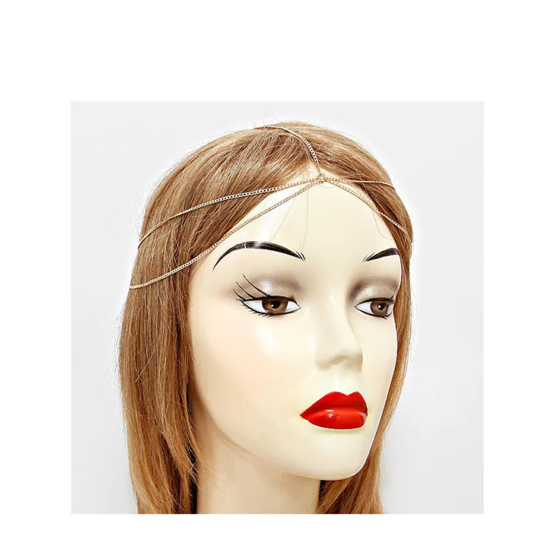 Minimalist Women Color Gold Color Multilayered Aluminium Head Chains Hair Accessories Harness Body Wedding Jewelry Headdress