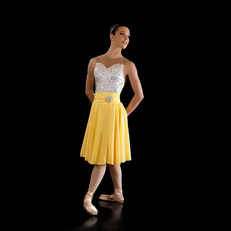Stage Boutique Elegant Dance Costume Girls Lyrical Dancing Performance Wear Girls Ballet Sequin Leotards With Skirt