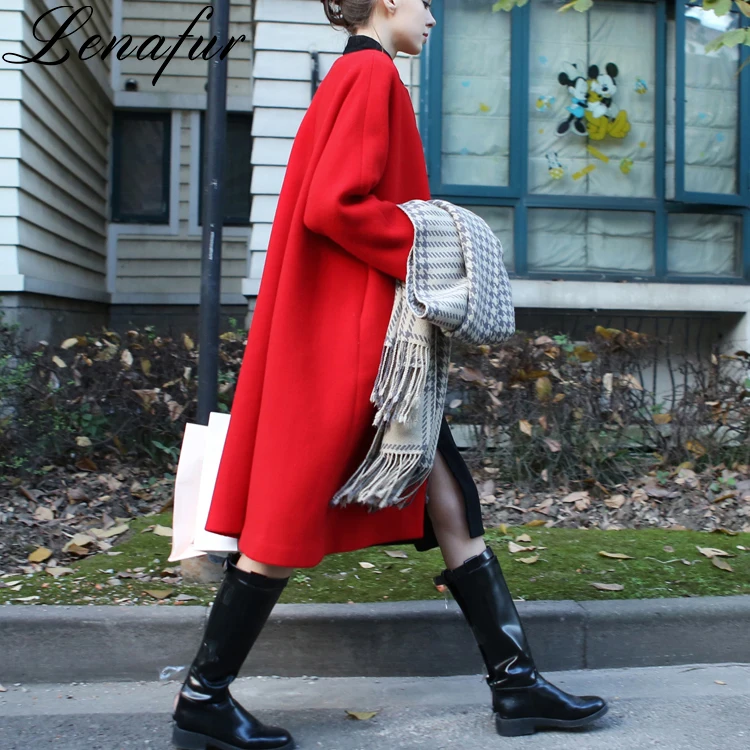 New design red Double Face Cashmere Wool Women Winter Coat