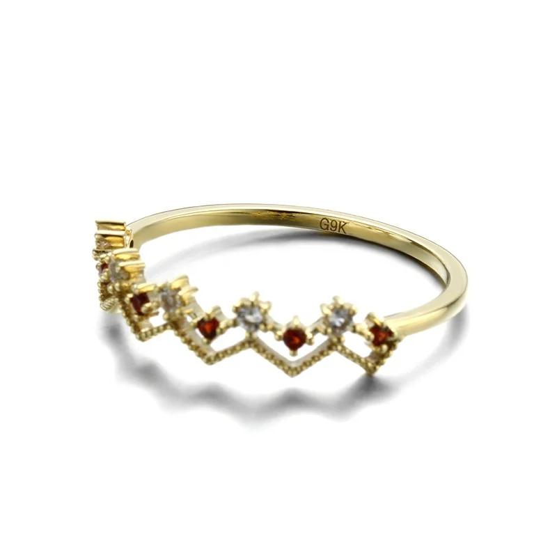 New Arrive 1 Gram Light Weight Solid 9K Gold Ring Women Jewelry With Topaz And Garnet Available Size 5/6/7/8/9 Fast Shipping