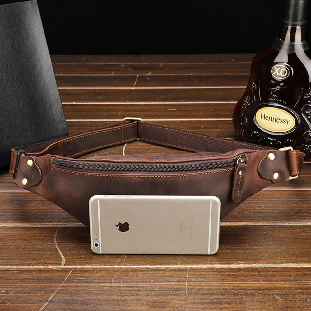 Hot Selling ODM Belt Bag Crazy Horse Leather China Factory Minimalist Waist Bag for Men