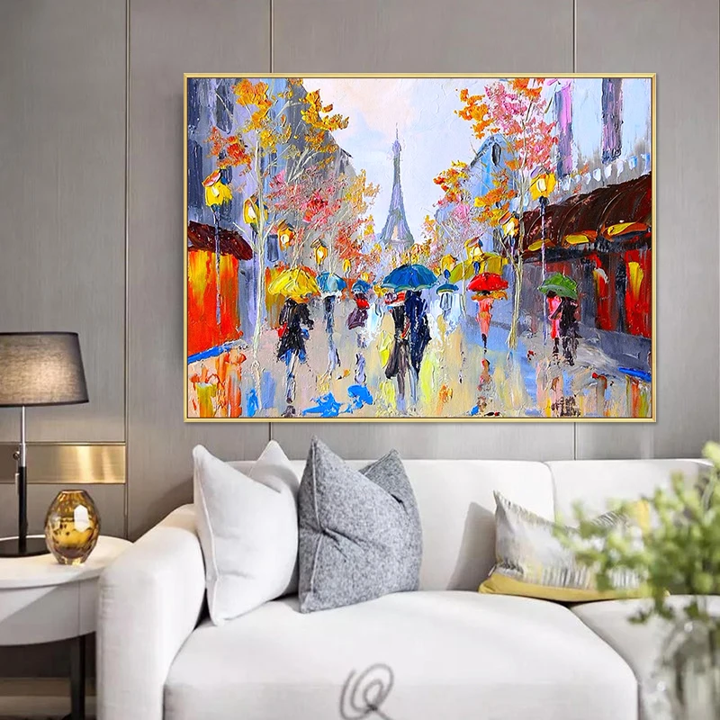 Famous landscape impressionist art paris city street scene handmade oil paintings