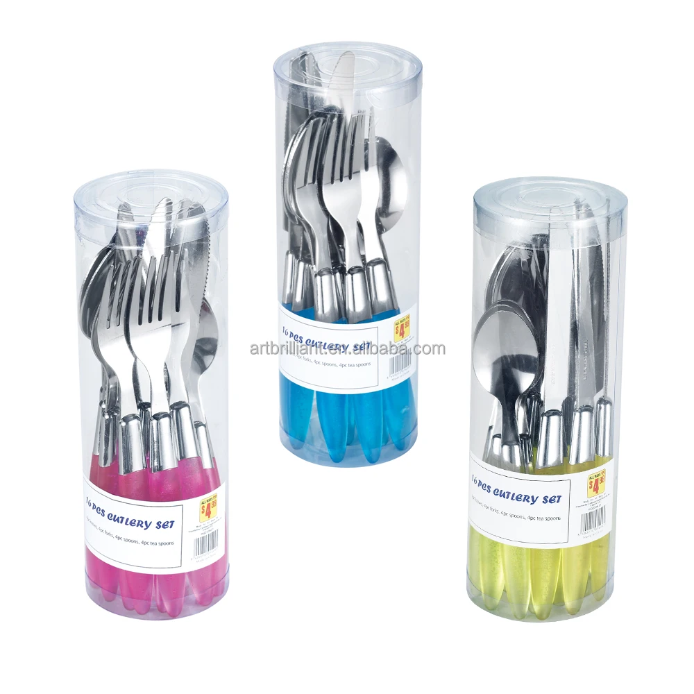 Crystal bubble handle cutlery set with spoon and fork 16pcs set in display tude