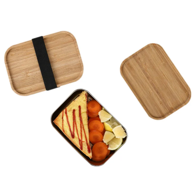 Eco friendly bamboo lip metal bento lunch box  School  Stainless Steel Lunch Containers camping bento Box
