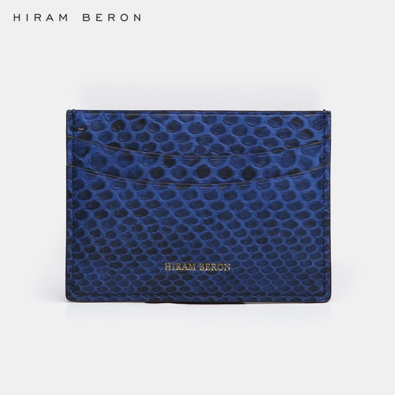 Hiram Beron Italian Leather Designer Blue Abysse Slim Card Holder Leather Wallet
