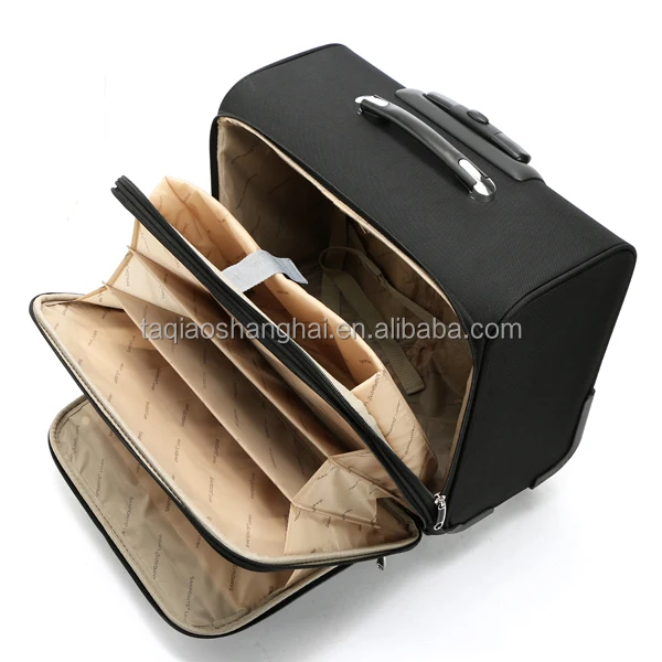 Black cabin size soft suitcase 210D lining with trolley