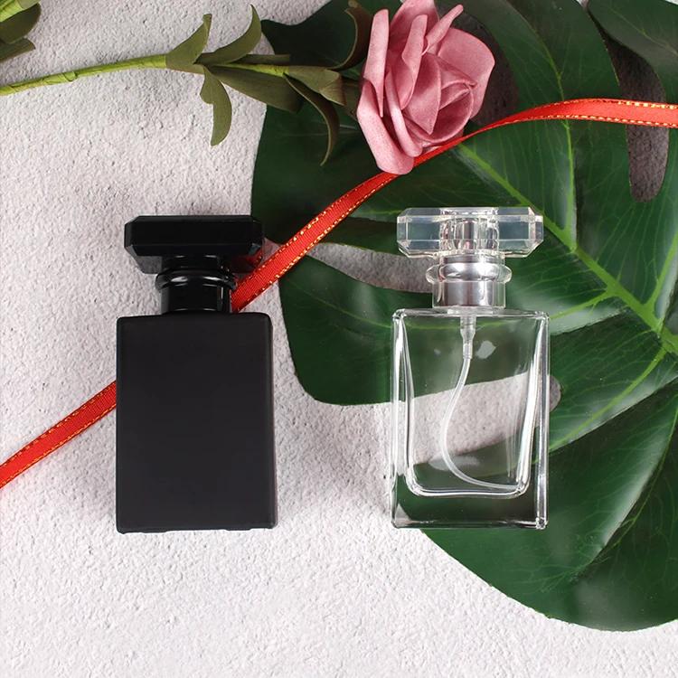 30ml 50ml Empty Black Clear Luxury Beautiful High Quality Rectangle Shape Empty Spray Botol Parfum Glass Perfume Bottle