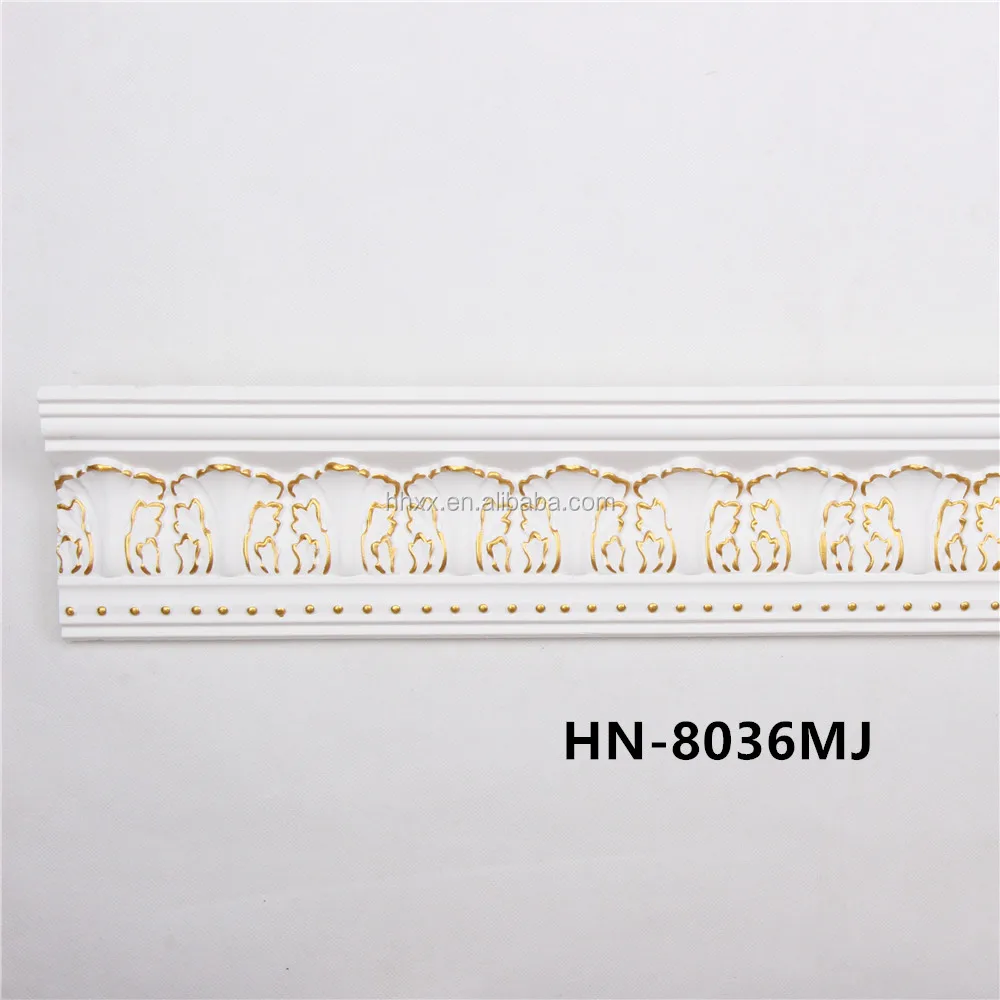 China ceiling corner molding polyurethane, hallway molding gold