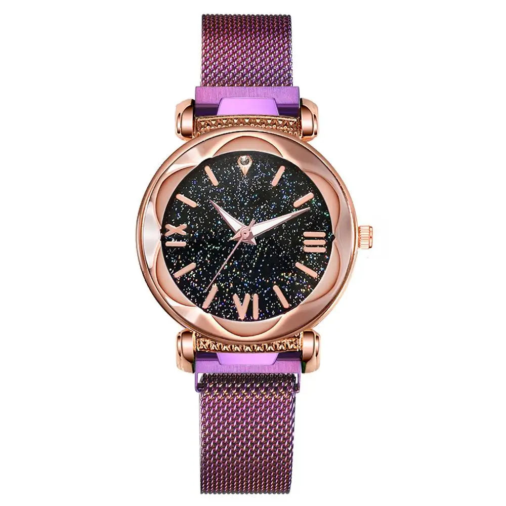 
Meibo Women Mesh magnetic Strap Starry Sky Quartz Wrist Purple Watches For Women JAW-0591 