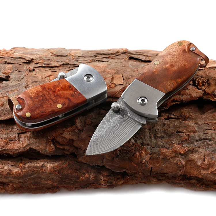 
Mini Damascus steel folding pocket knife key chian gift knife 
