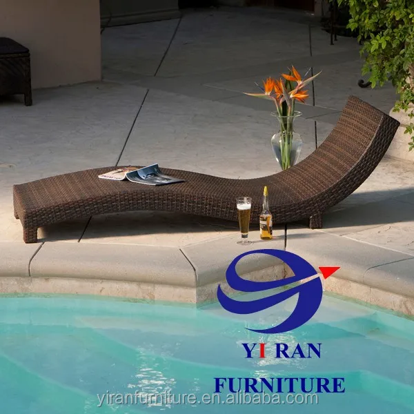 Swimming pool rattan lounge chair with small coffee table teak armrest hot sale outdoor rattan furniture