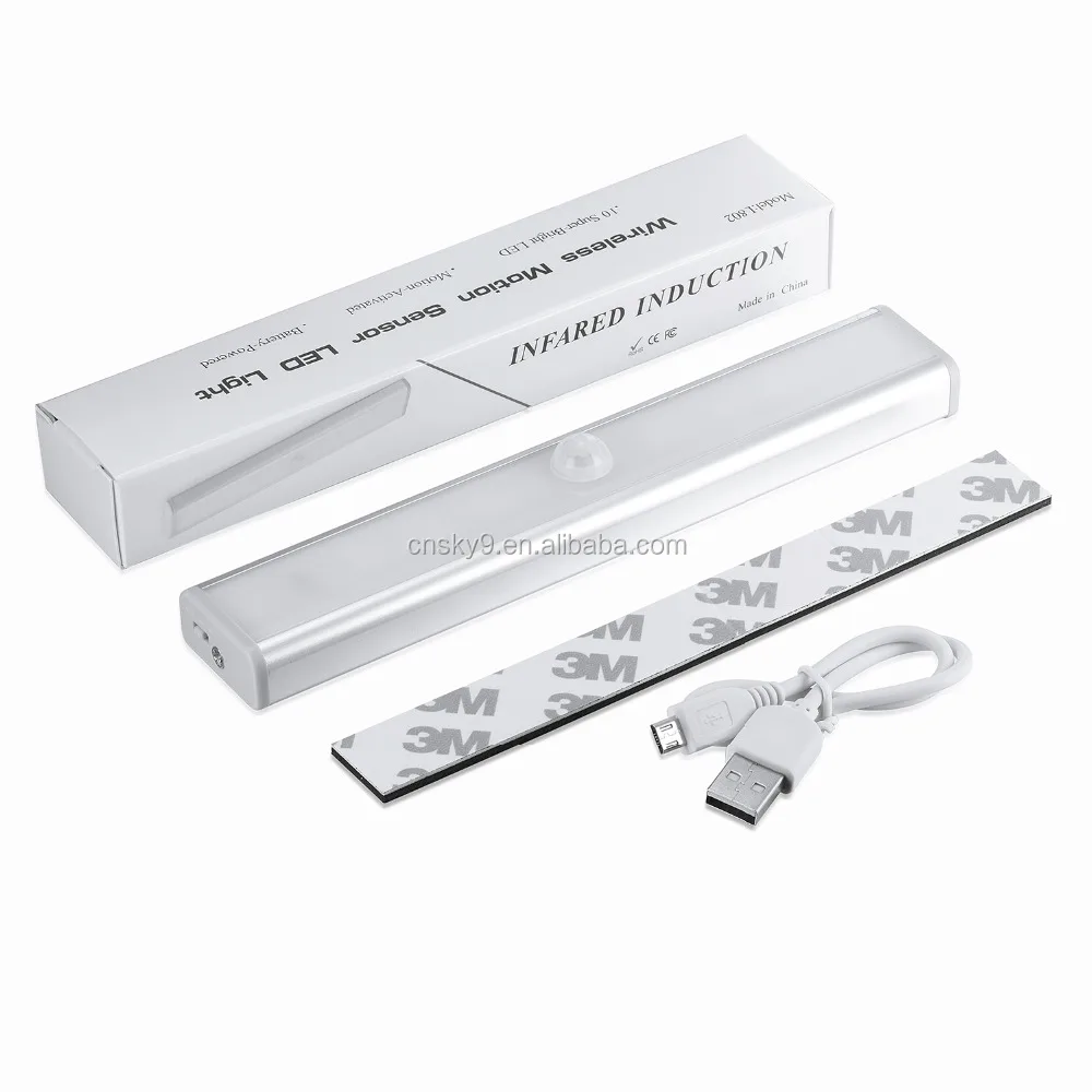 Завод Шэньчжэнь, 19 см, длинный перезаряжаемый аккумулятор, датчик движения, светодиодный магнитный светильник для шкафа, светодиодная лампа для шкафа с датчиком движения