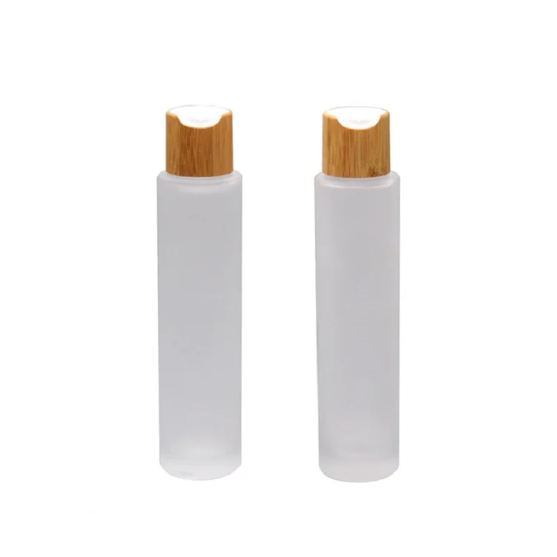 100ML Emulsion Toner Refillable Cosmetic Container Frosted Glass Bottle with Bamboo Lid