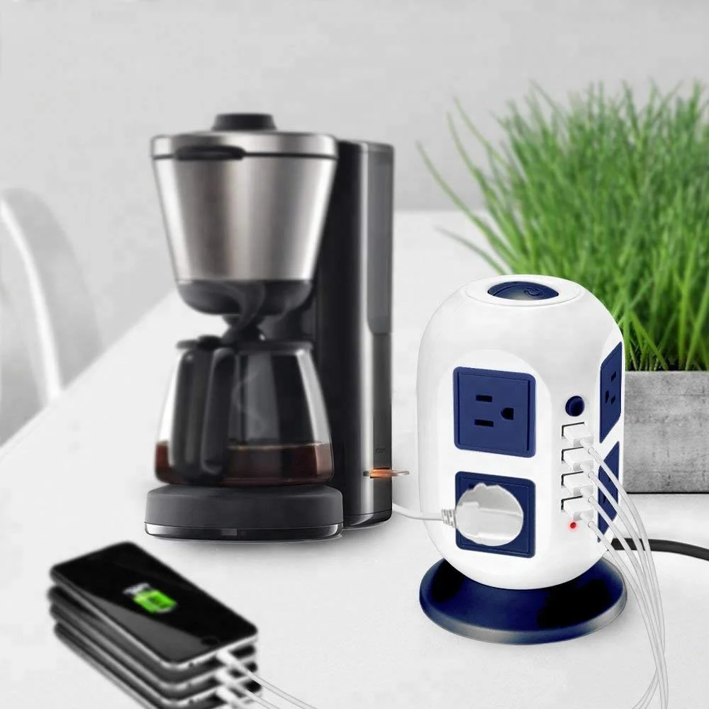 Power Strip Surge Protector, Strip Tower 8 Outlets 4USB Ports (2 X 2.1A),3 Power Switch with 6.5 Feet Extension Cord