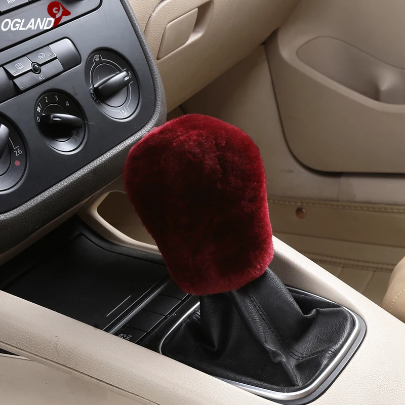 Girl 100% Sheepskin Fluffy wool Car Gear Shift Level Stick Knob Handball Cover For Car Accessory Australian Merino Sheepskin Fur