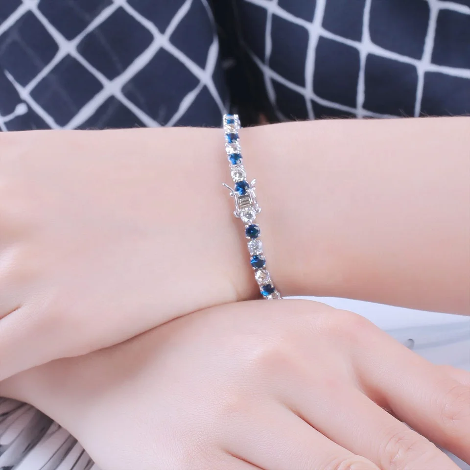 Luxury Created Nano Blue Sapphire Bracelet Women 925 Sterling Silver Jewelry Romantic Classic Wedding Fine Jewelry