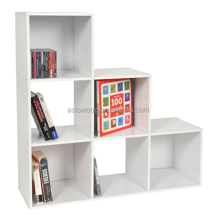 new design Step Bookshelf for CD 6 Shelves Storage Oak color