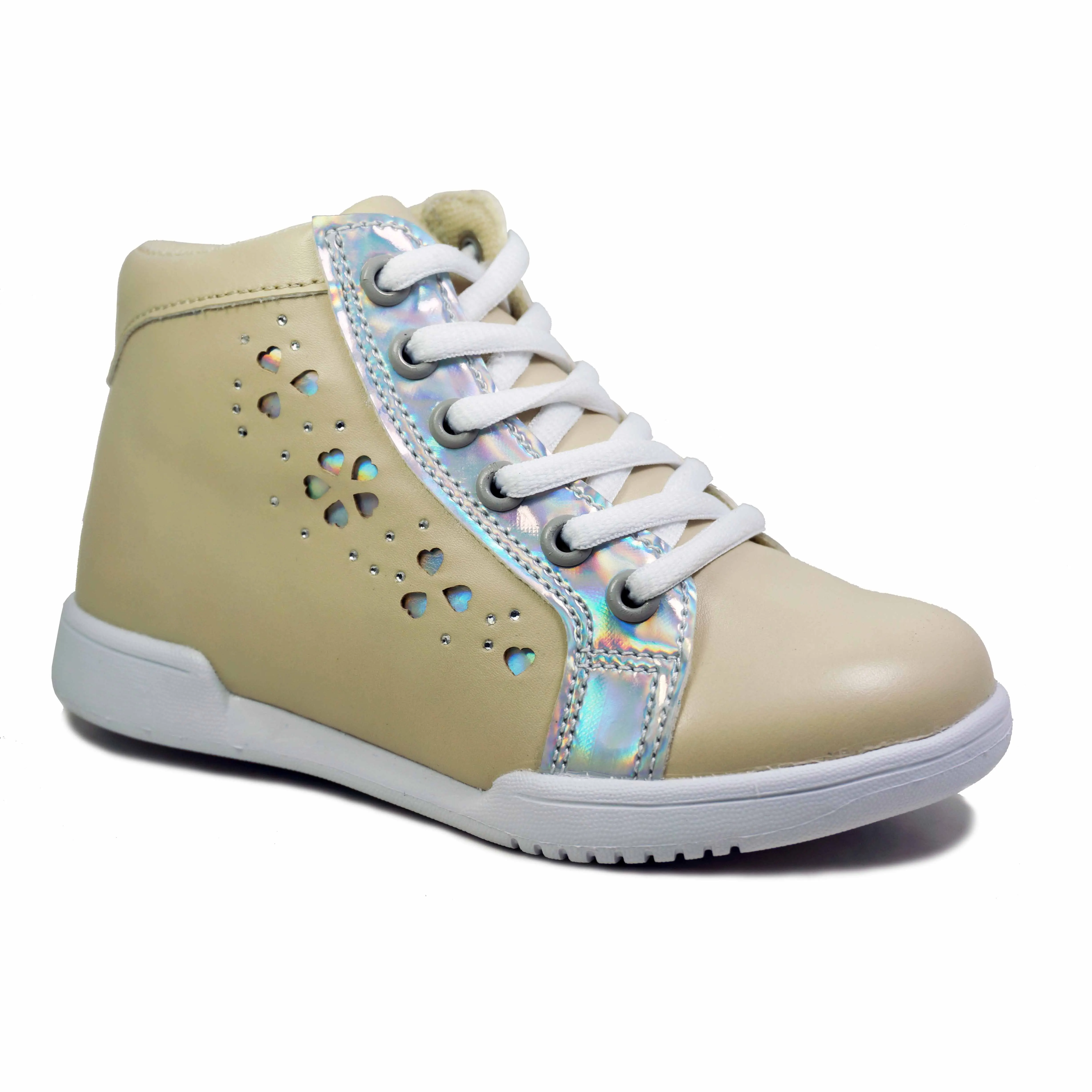 
High cut lace up holographic PU upper walking shoes sneakers shoes for girls 