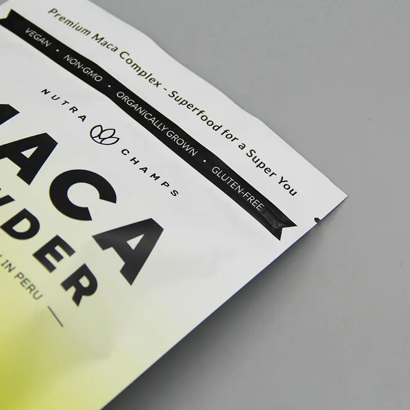 custom printed plastic bag jerky 8oz maca powder 227g black red yellow root blend mylar packaging food nuts stand up pouch