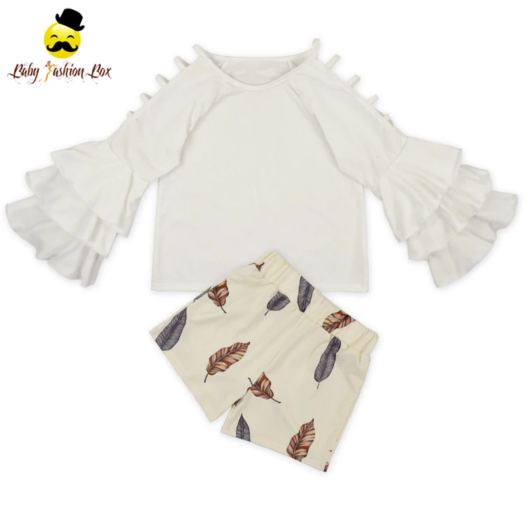 Wholesale Ruffle Long Sleeve Fabric and Pants Baby Toddler Clothing Sets