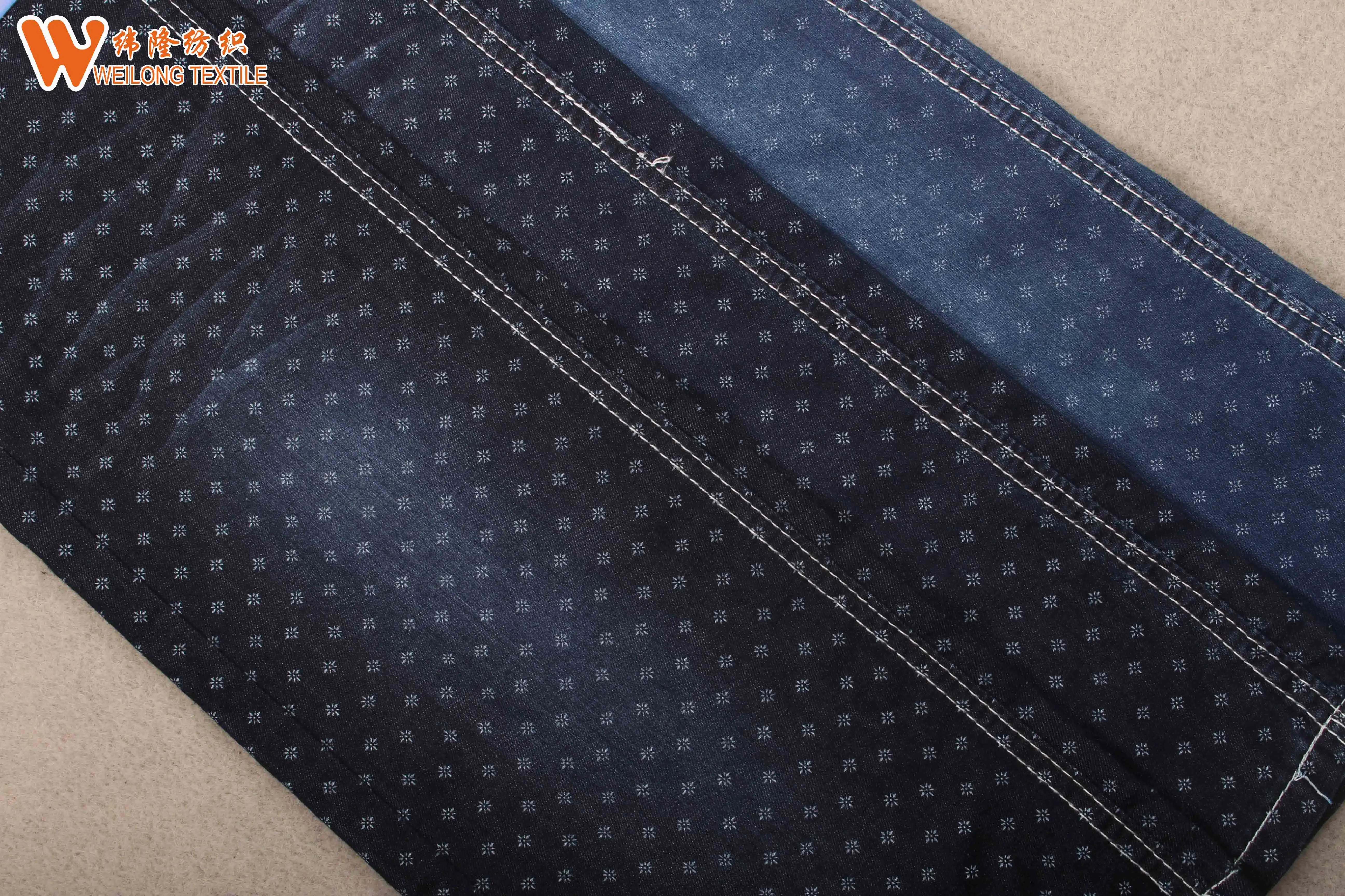 Wholesales factory cotton light weight  denim jeans fabric with printing