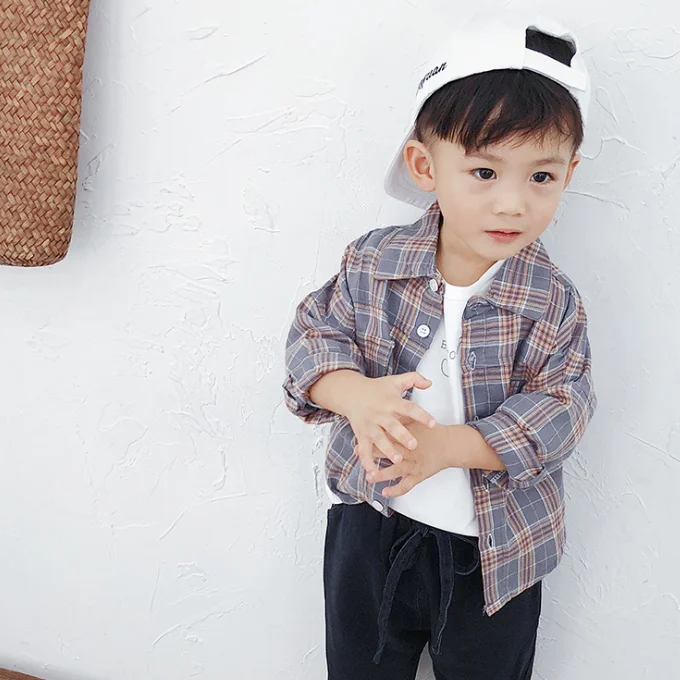 
YY10061B 2018 New design custom long sleeve casual boy plaid shirt 