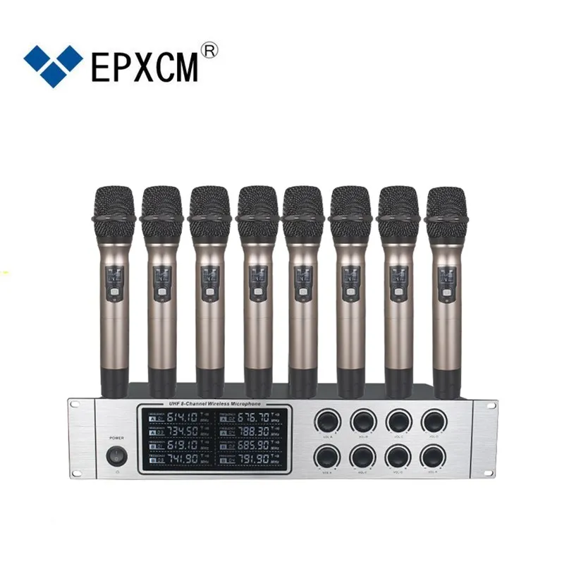 EPXCM/GU-880 Wireless Microphone System UHF Professional Microphone 8 Channel Dynamic Professional 8 Handheld Karaoke Stage KTV