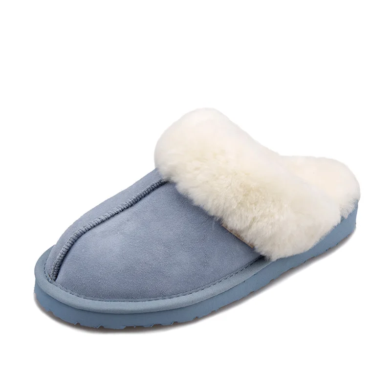 Factory Direct Wholesale soft comfortable Sheep Fur Cow suede Genuine Leather slippers soft fur slippers for women